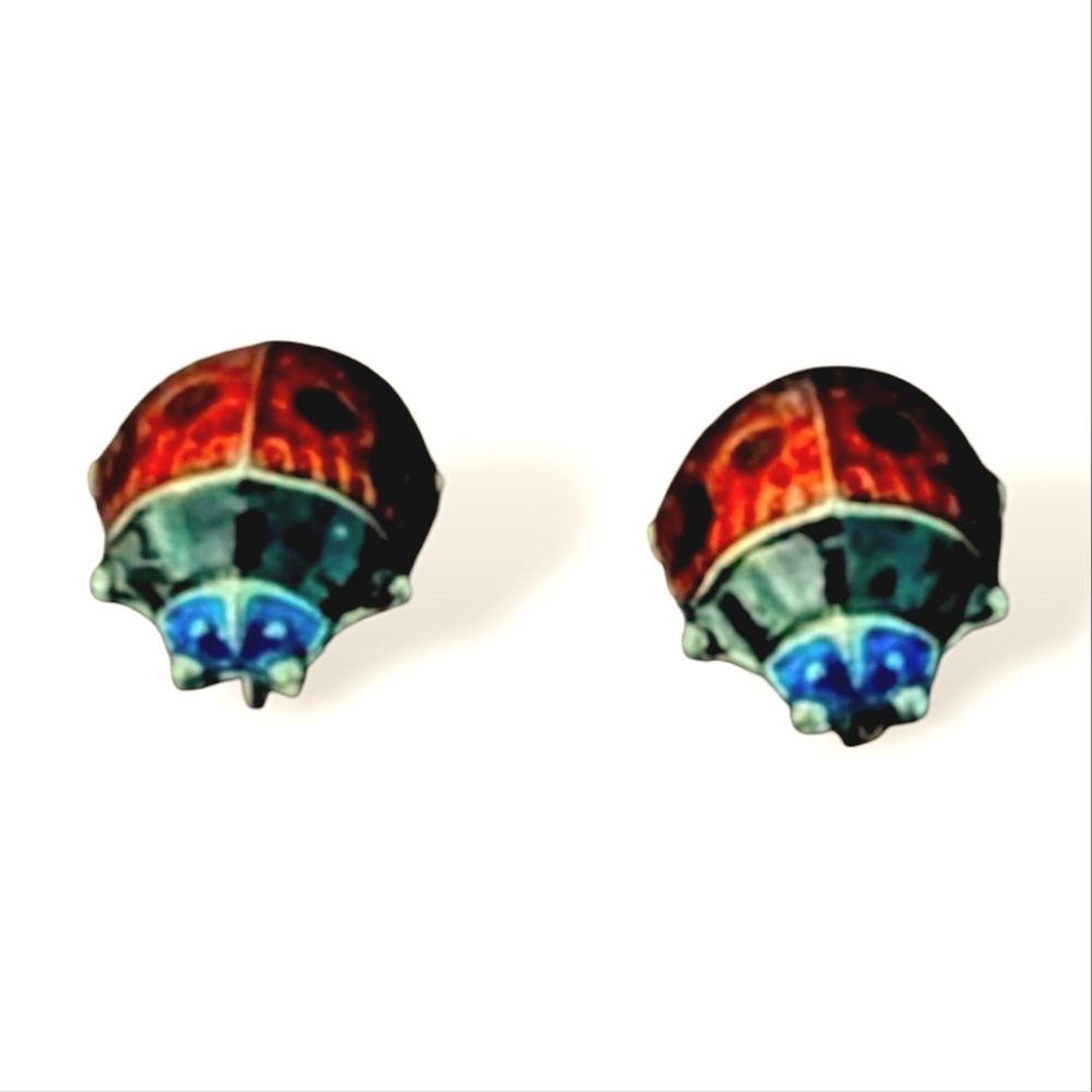 Ladybug Stud Earrings Surgical Steel Posts -Allergy Free